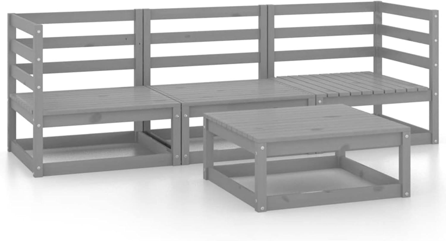 ZEYUAN Salón Jardín 4 Piezas Pino Macizo Modular Cojines 70 × 70 cm Gris