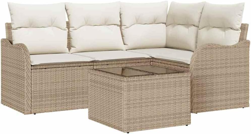 vidaXL Set Sofá Jardín 5 Piezas Polirratán Beige Cojines 4 Personas