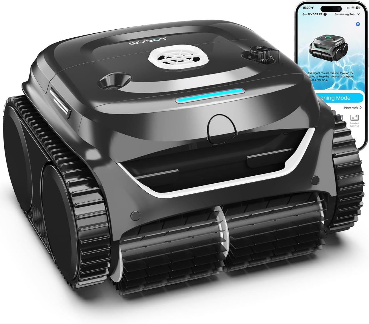 WYBOT Robot Aspirador Piscina C2 65 W 3 Motores 180 Min App Limpieza Paredes Negro