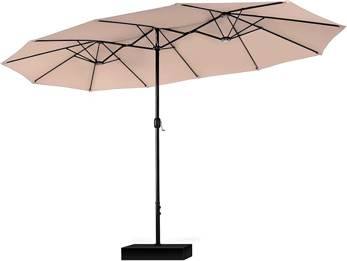 PHI VILLA Sombrilla Jardín 15 × 9 pies Base Incluida Manivela Impermeable Doble Cara Azul Marino