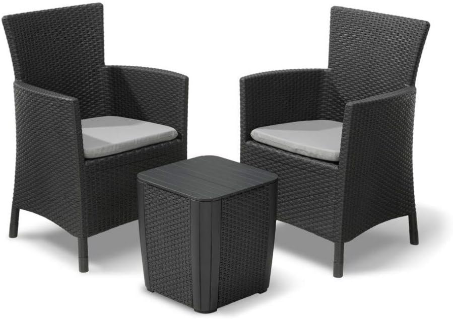 Keter Iowa Set de 3 Piezas para Balcón con Mesa de Almacenaje