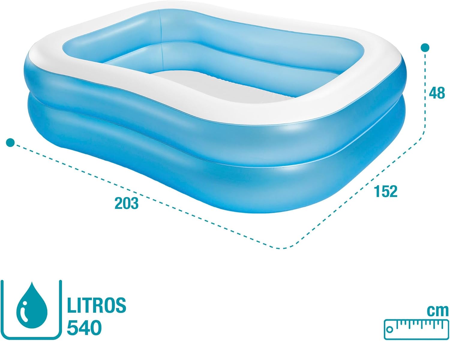 Intex Piscina Familiar Hinchable Rectangular 203 × 152 × 48 cm 540 L Azul - vista 2
