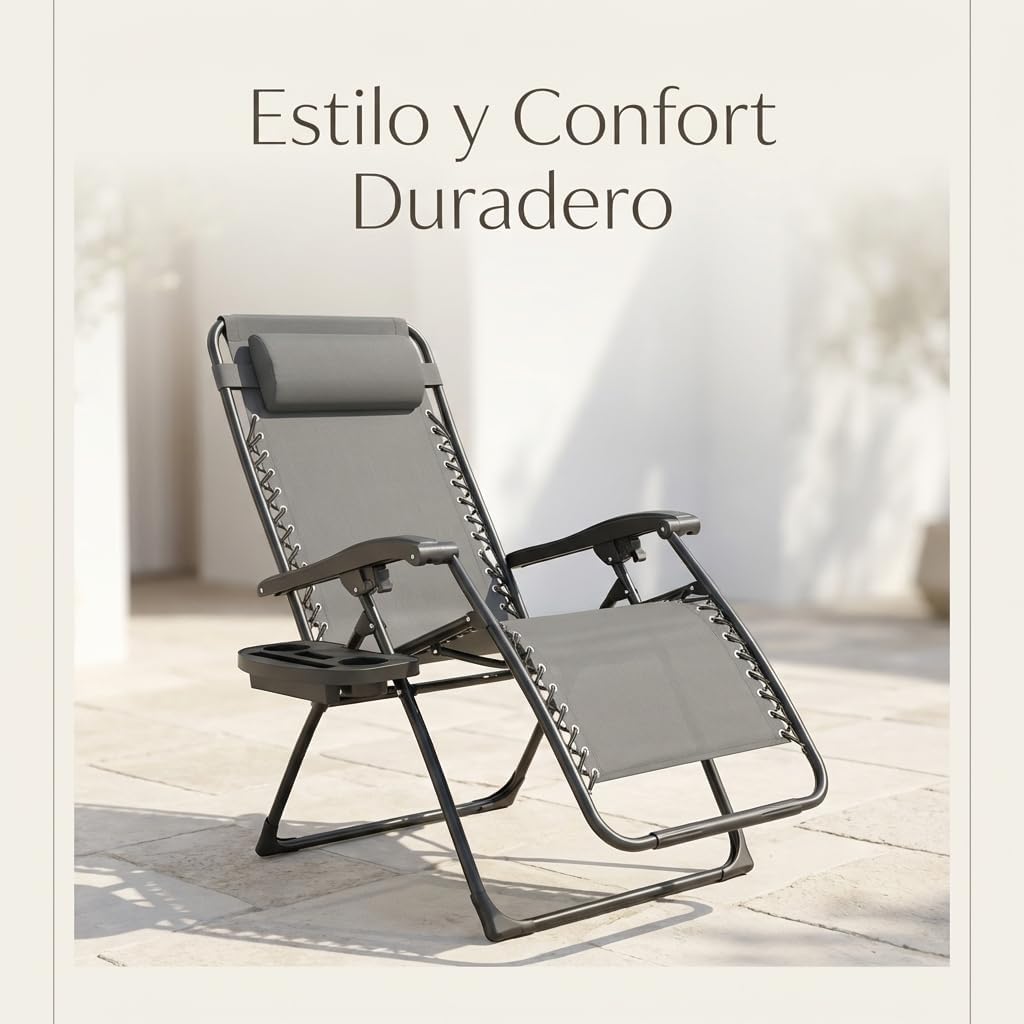 Weida Home Tumbona Plegable Reposapiés Cojín Bandeja Lateral Zero Gravity Gris - vista 2