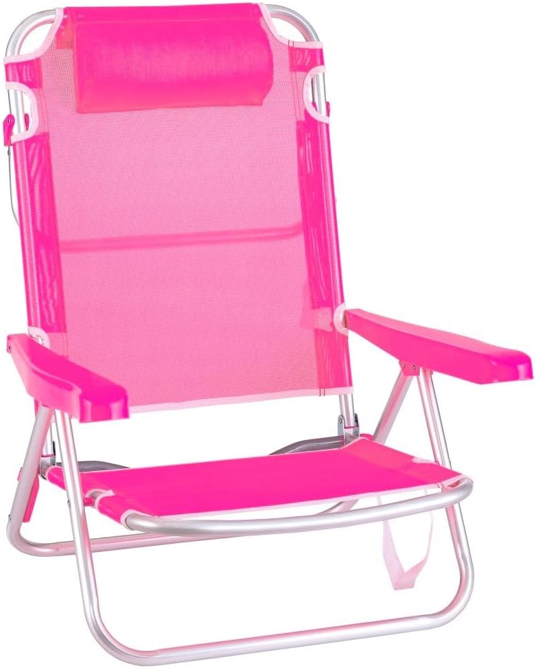 LOLAhome Silla Playa Plegable 4 Posiciones Cojín Aluminio Textileno Azul Rosa