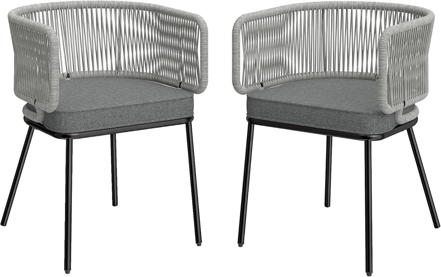 Outsunny Juego 2 Sillones Jardín Cuerda Resina Cojines Extraíbles Gris Acero