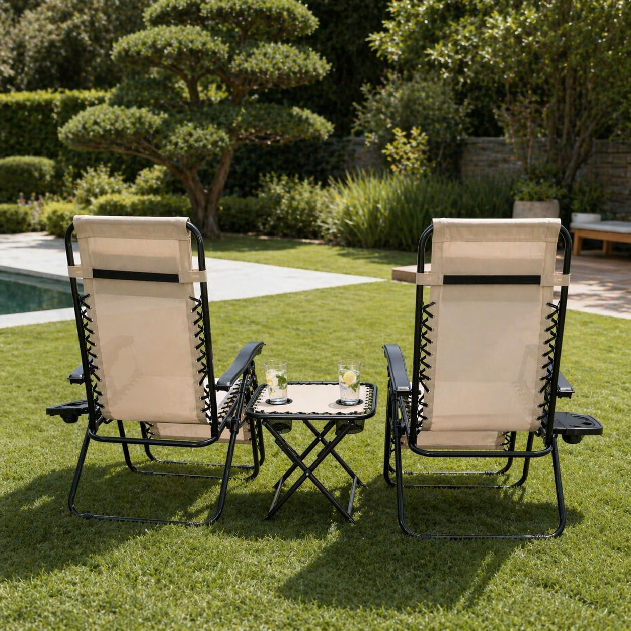 T-LoVendo Pack de 2 tumbonas plegables Zero Gravity con reposacabezas y portavasos - vista 2