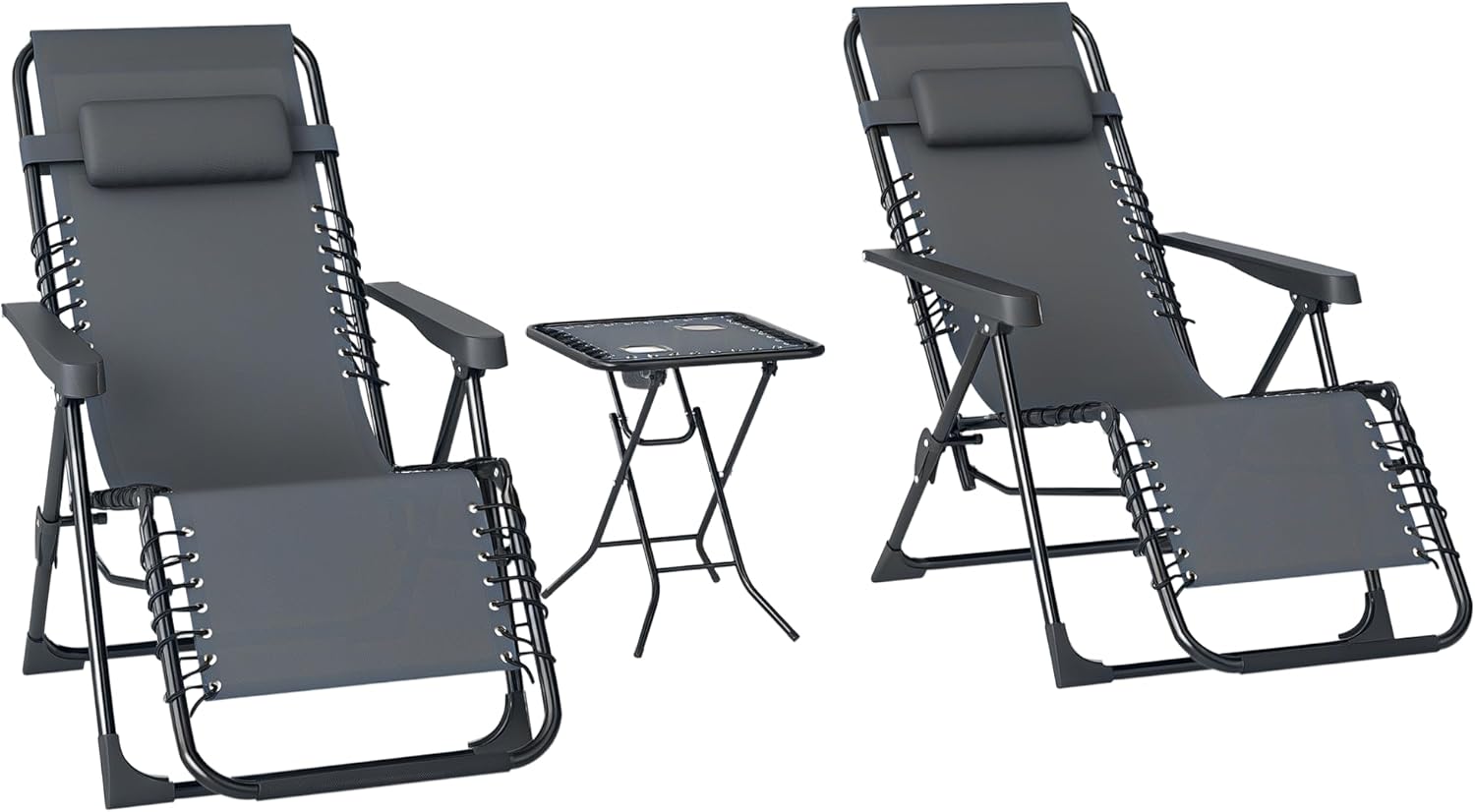 Outsunny Set 2 Tumbonas Zero Gravity Mesa Portavasos Gris