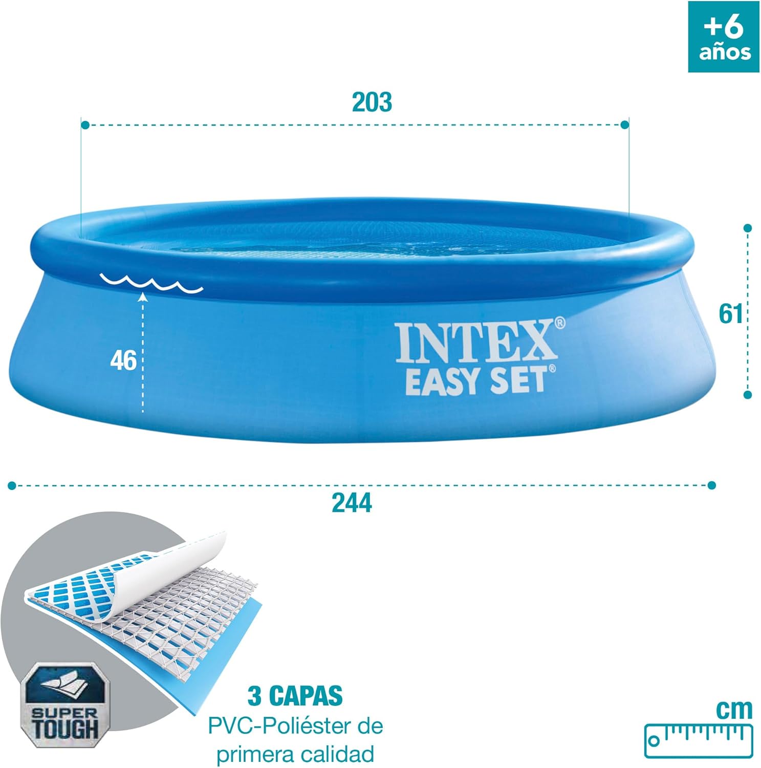 Intex Piscina Hinchable Easy Set 244 × 61 cm 1942 L Familiar 2-3 Personas Azul - vista 2