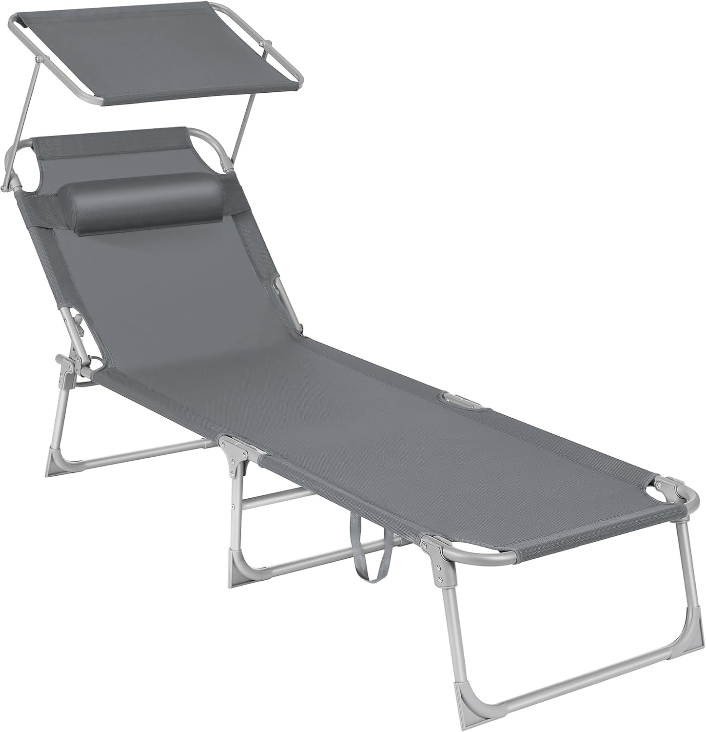 SONGMICS Tumbona Plegable 193 × 53 × 29 cm Reposacabezas Respaldo 4 Posiciones Gris