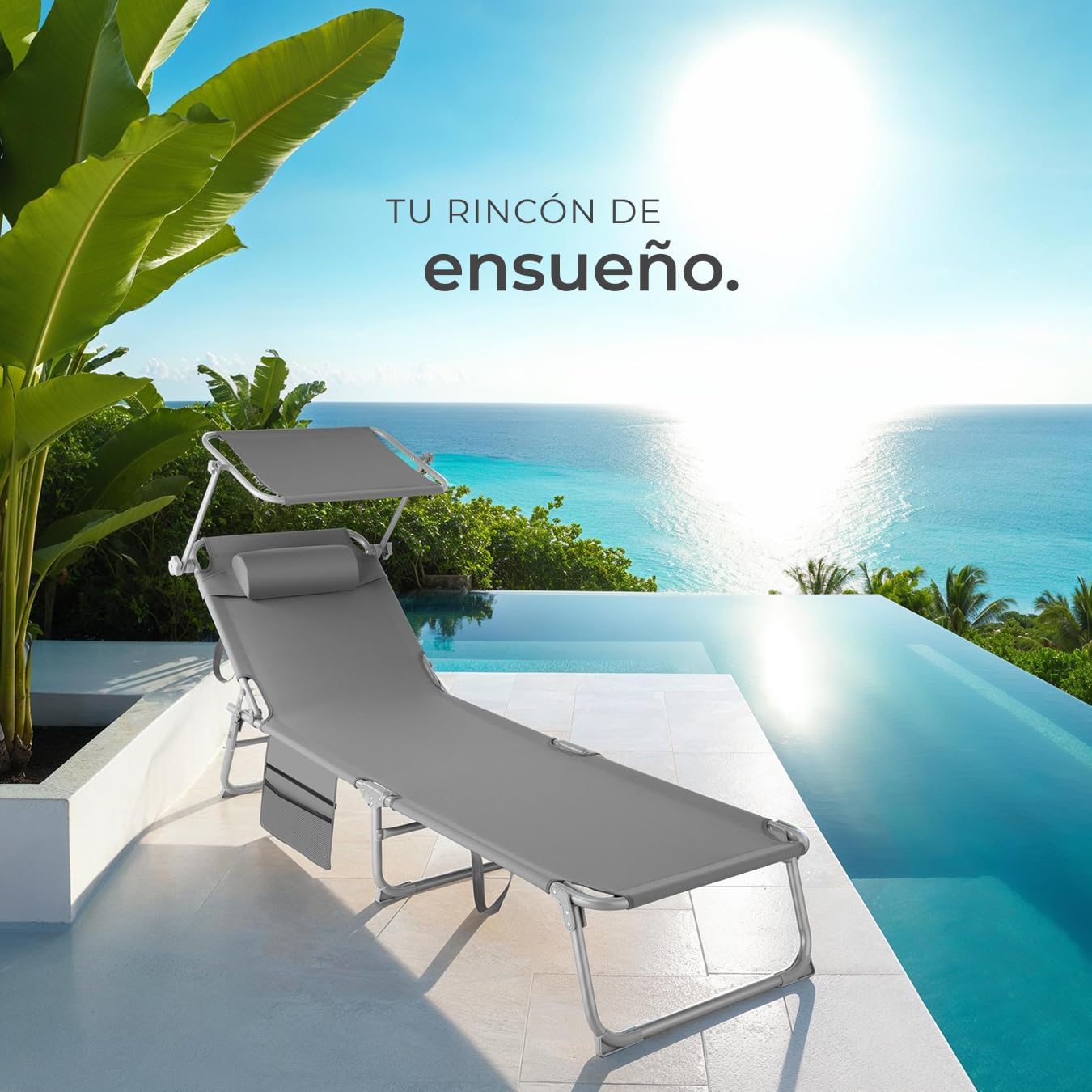 Tectake Chloé Tumbona plegable con parasol y ajuste en 4 posiciones - vista 2