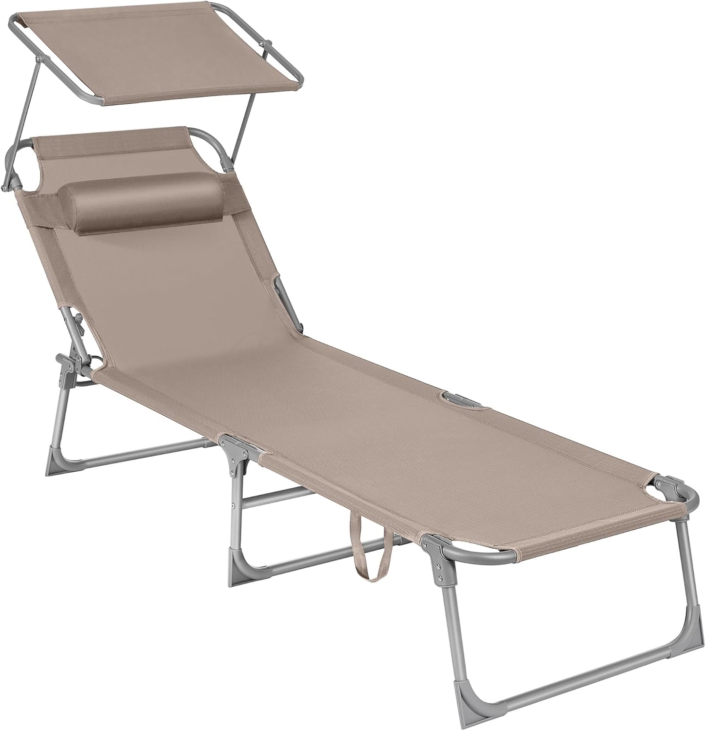 SONGMICS Tumbona Plegable 193 cm 150 kg Parasol Respaldo 4 Posiciones Topo