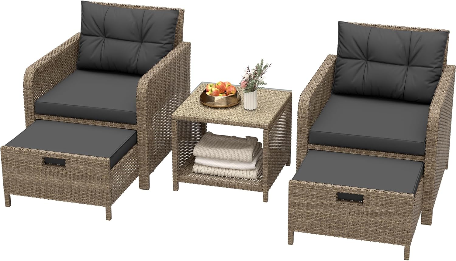 Set de balcón de 5 piezas con 2 sillas