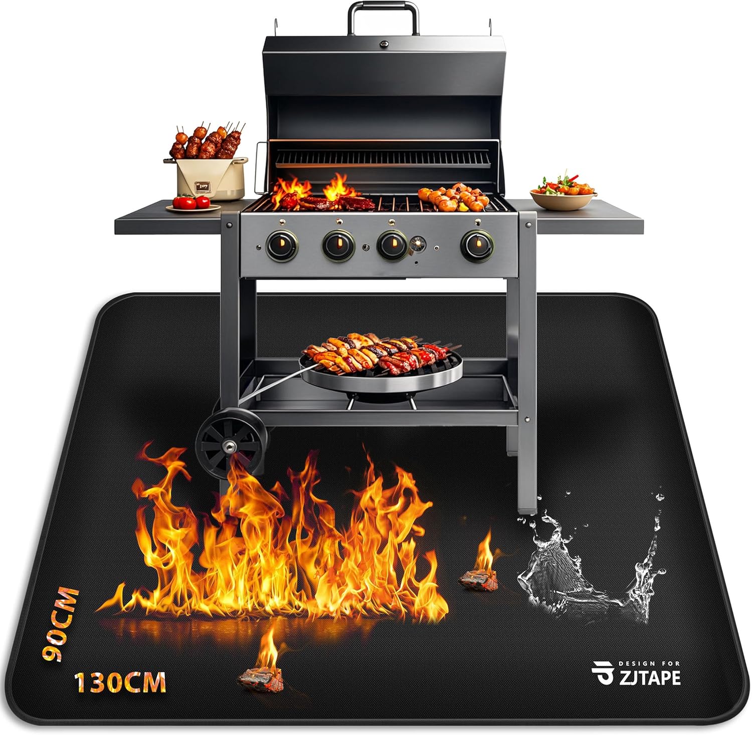 Alfombrilla ignífuga para barbacoa de gas 130 × 90 cm